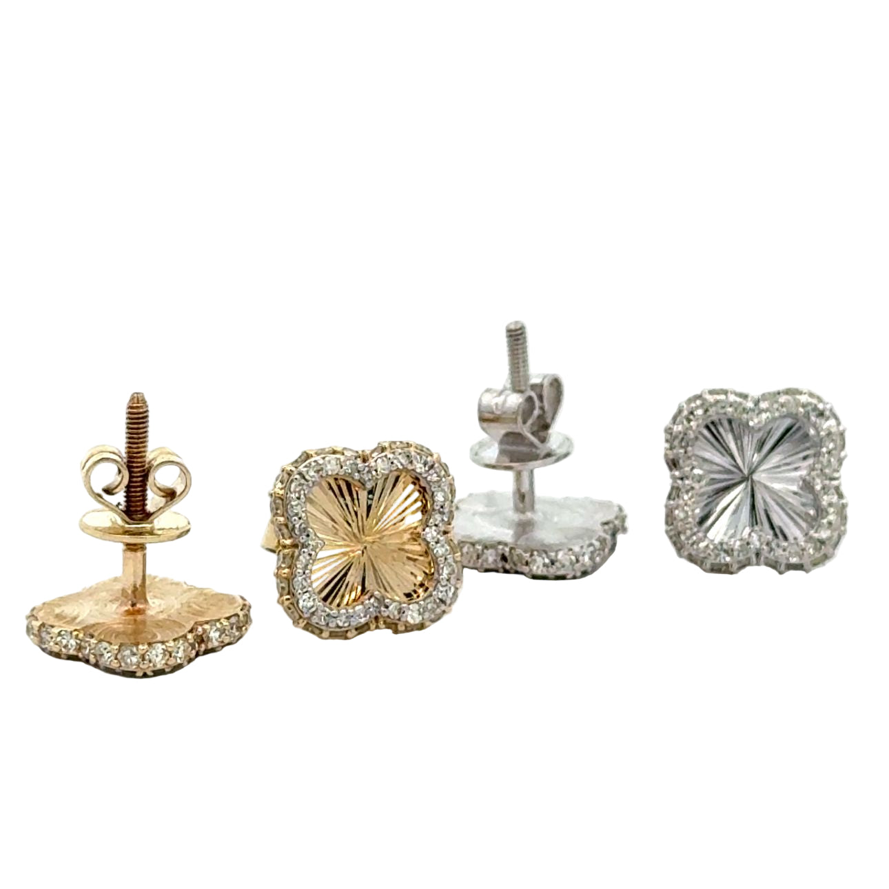 Gold and Diamond Clover Earrings (choose your color)