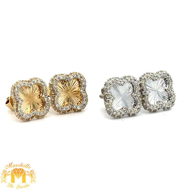 Gold and Diamond Clover Earrings (choose your color)