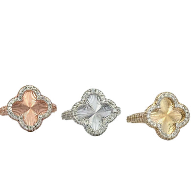 Gold and Diamond Clover Ring (choose your color)