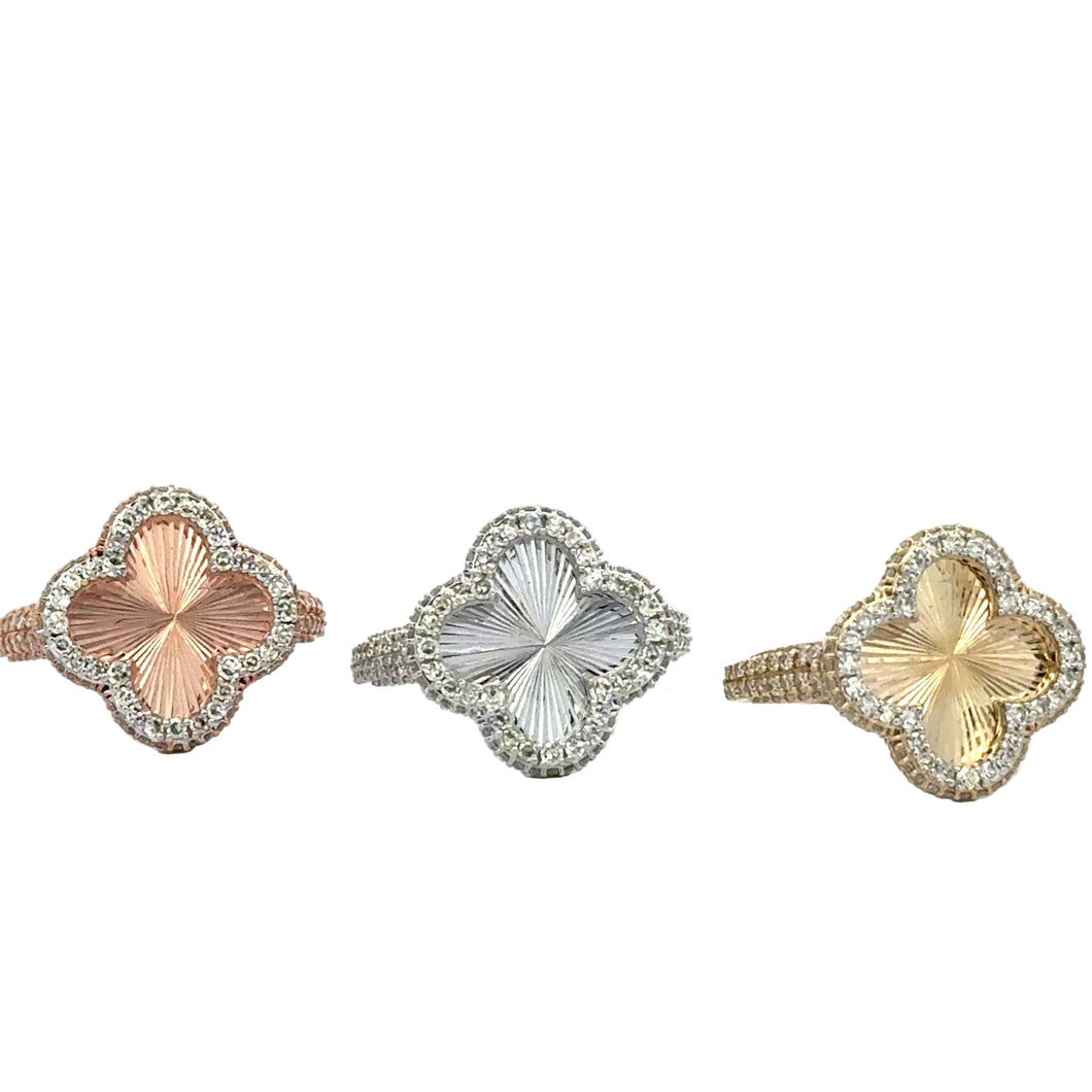 Gold and Diamond Clover Ring (choose your color)