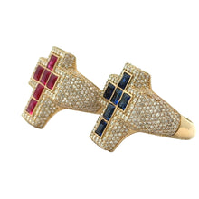 Load image into Gallery viewer, Yellow Gold Diamond Cross Ring – Multicolored Stones (choose your color)