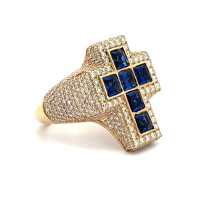 Yellow Gold Diamond Cross Ring – Multicolored Stones (choose your color)