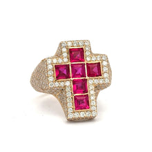 Load image into Gallery viewer, Yellow Gold Diamond Cross Ring – Multicolored Stones (choose your color)