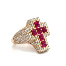 Load image into Gallery viewer, Yellow Gold Diamond Cross Ring – Multicolored Stones (choose your color)