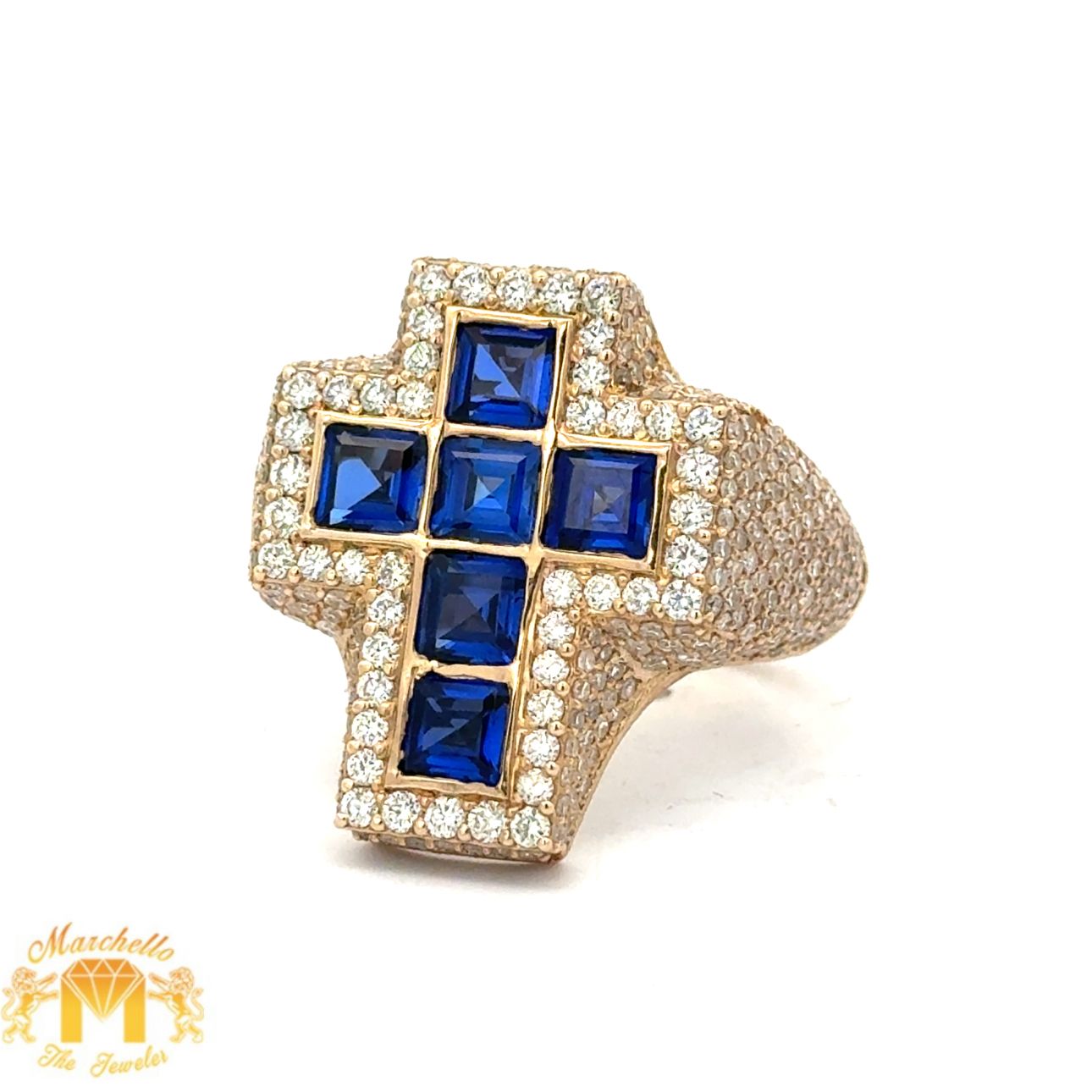 Yellow Gold Diamond Cross Ring – Multicolored Stones (choose your color)