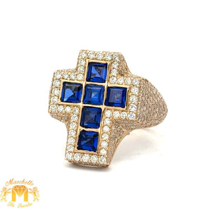 Yellow Gold Diamond Cross Ring – Multicolored Stones (choose your color)