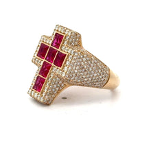 Load image into Gallery viewer, Yellow Gold Diamond Cross Ring – Multicolored Stones (choose your color)