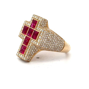 Yellow Gold Diamond Cross Ring – Multicolored Stones (choose your color)