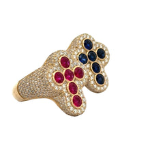 Load image into Gallery viewer, Yellow Gold Diamond Cross Ring – Multicolored Stones (choose your color)