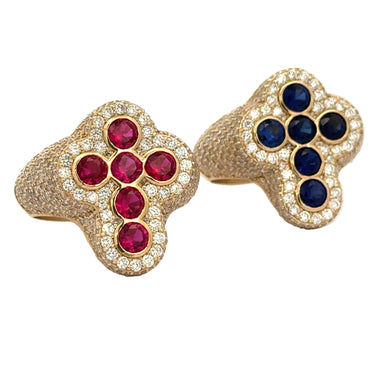 Yellow Gold Diamond Cross Ring – Multicolored Stones (choose your color)