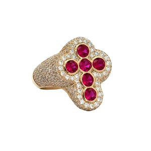 Yellow Gold Diamond Cross Ring – Multicolored Stones (choose your color)