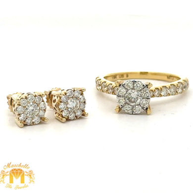 18k yellow gold and diamond Ring + 14k yellow gold and diamond Earrings