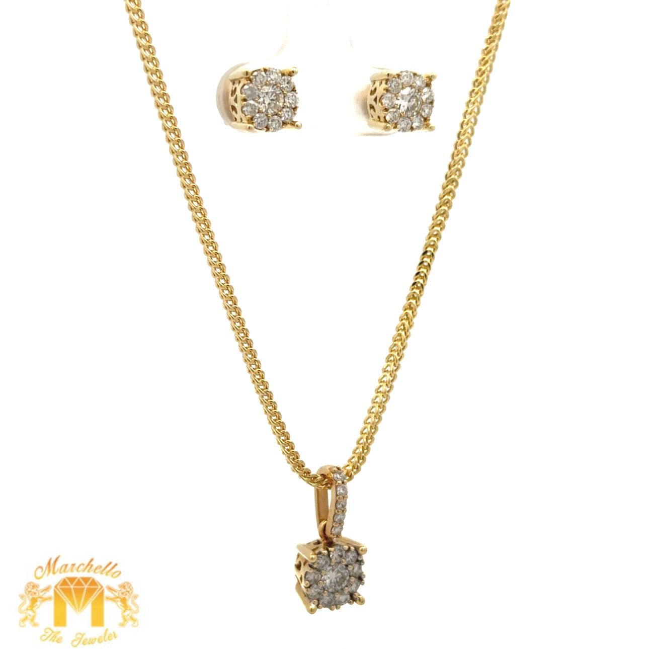 14k Yellow Gold and Diamond Pendant + Earrings + 14k Gold Chain