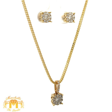 14k Yellow Gold and Diamond Pendant + Earrings + 14k Gold Chain