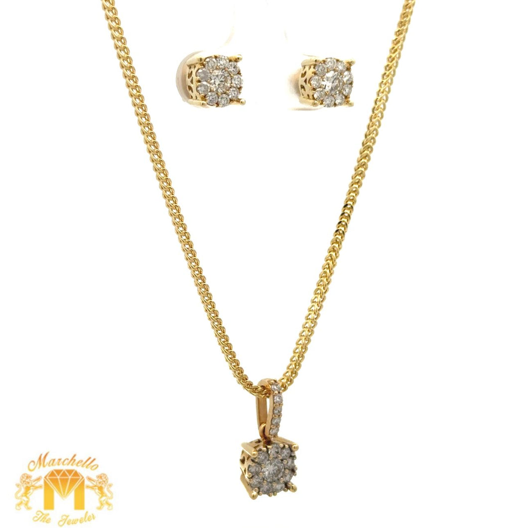 14k Yellow Gold and Diamond Pendant + Earrings + 14k Gold Chain