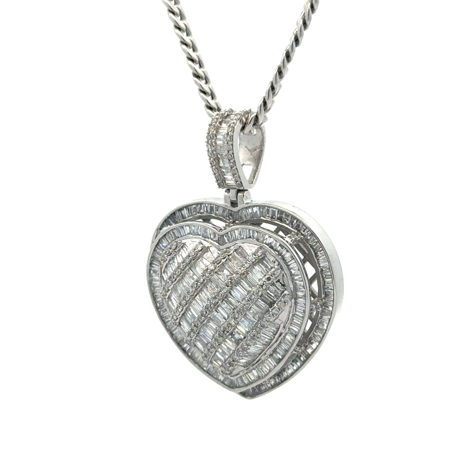 14k white gold and diamond Heart Pendant + White Gold Cuban Chain