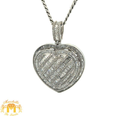 14k white gold and diamond Heart Pendant + White Gold Cuban Chain