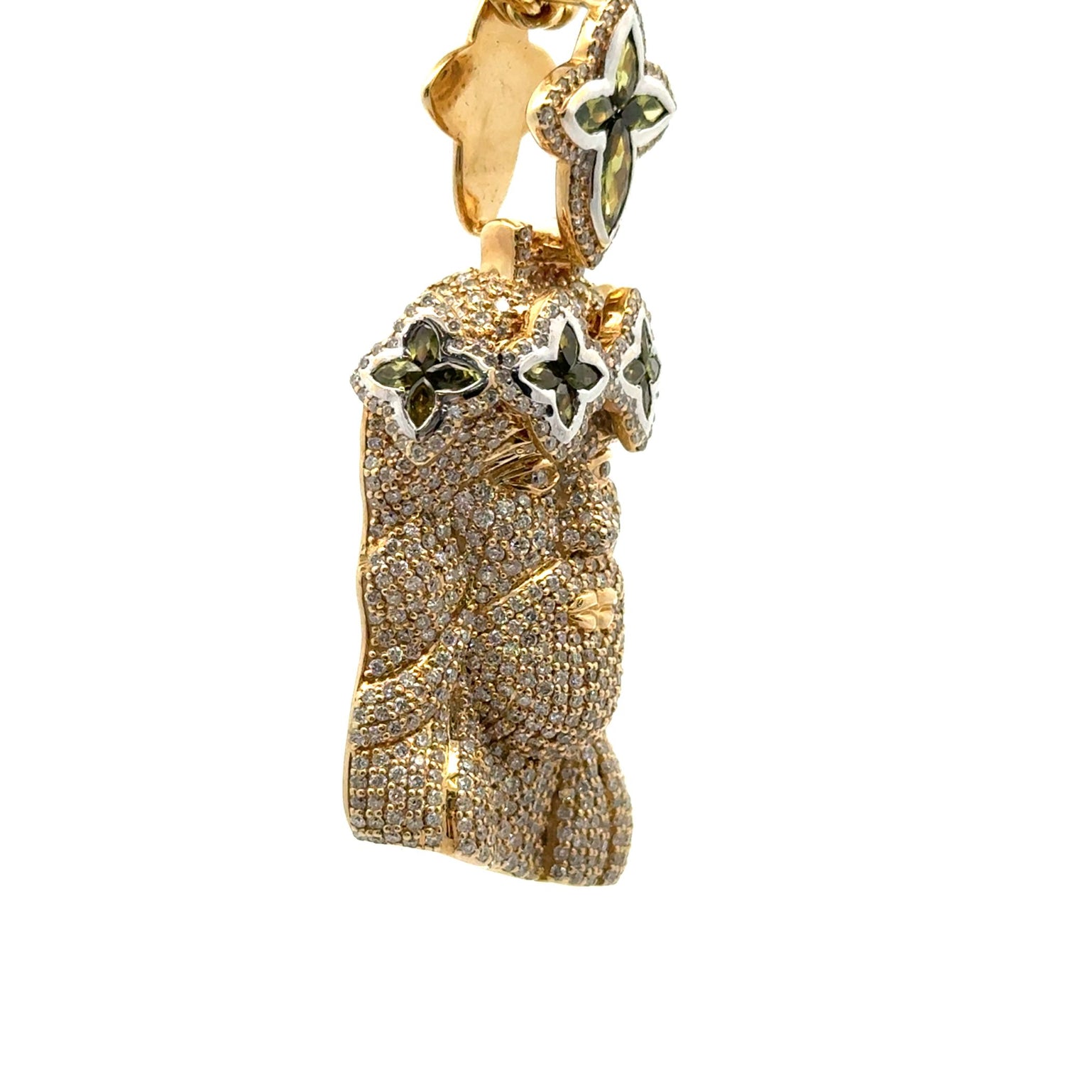 Gold and Diamond Jesus Head Pendant with Multicolored Stones (Choose Your Color)