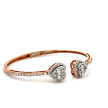Load image into Gallery viewer, Gold and Diamond Twin Heart Bangle Bracelet (choose your color)
