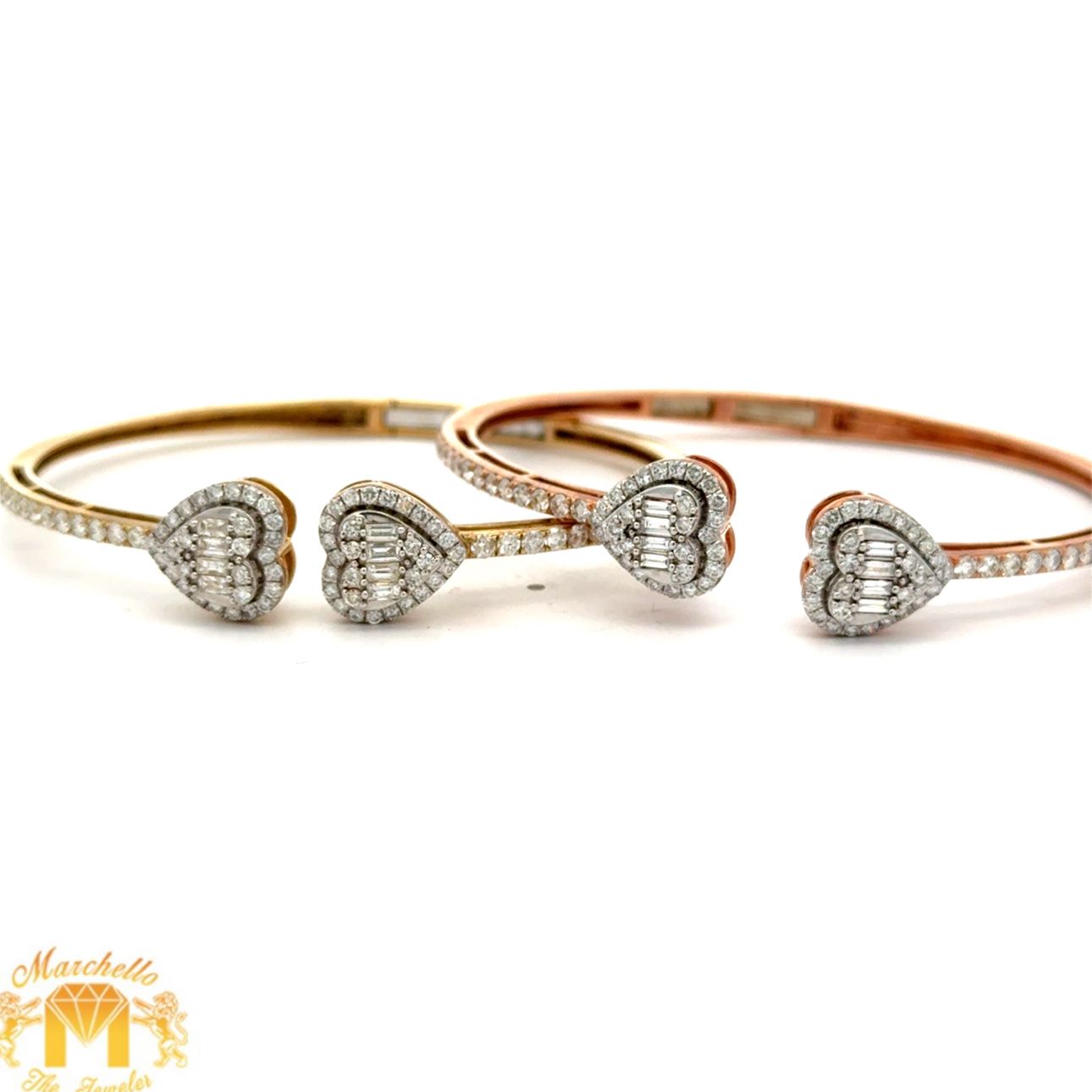 Gold and Diamond Twin Heart Bangle Bracelet (choose your color)  (VALENTINE`S DAY SPECIAL)