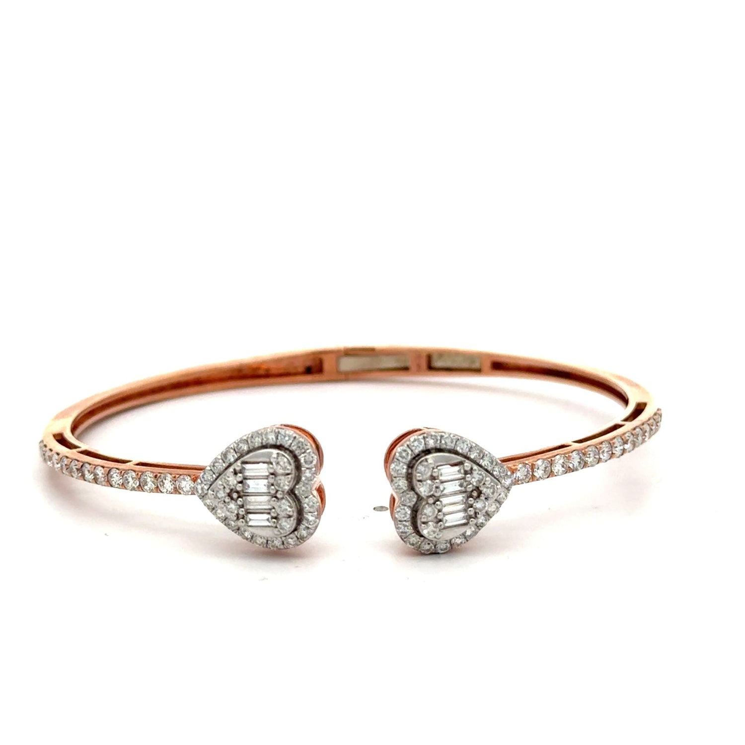Gold and Diamond Twin Heart Bangle Bracelet (choose your color)  (VALENTINE`S DAY SPECIAL)
