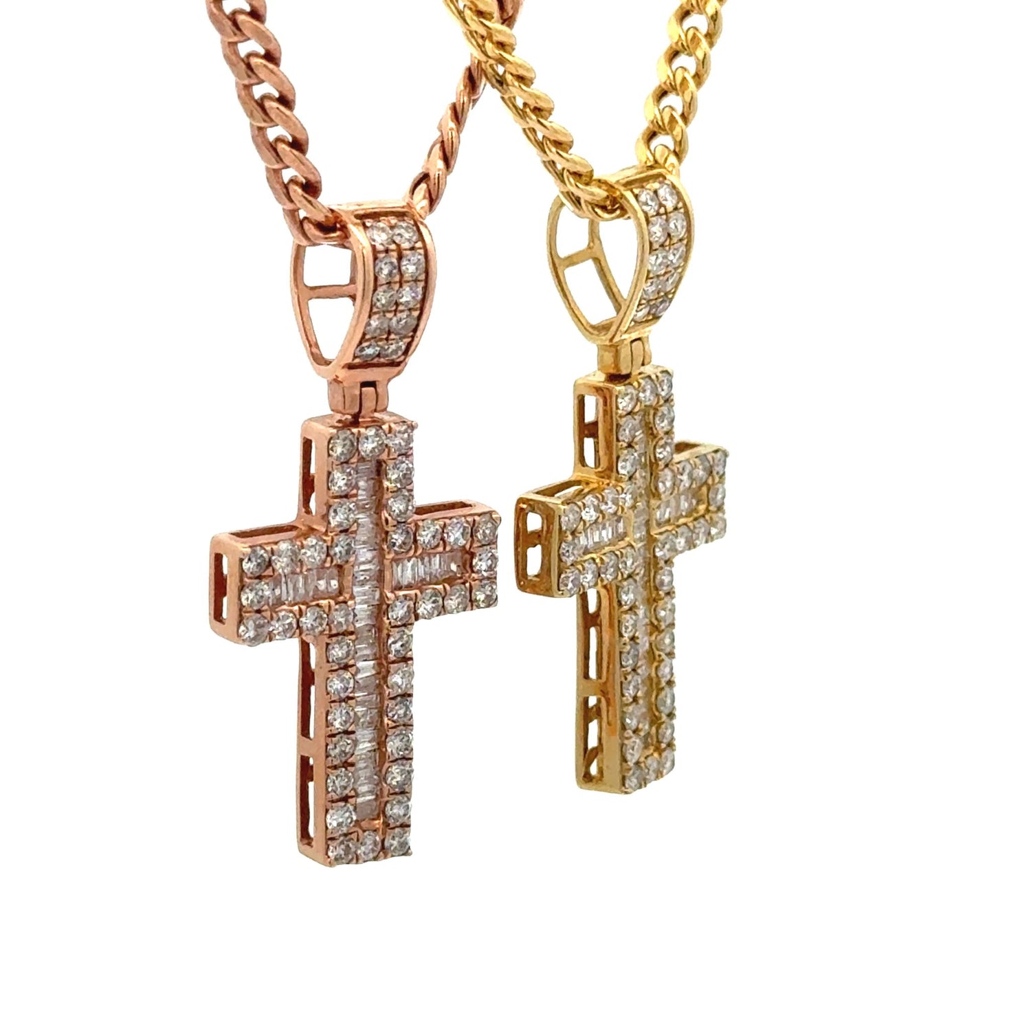 14k gold and diamond Cross Pendant + Gold Cuban Chain (choose your color)