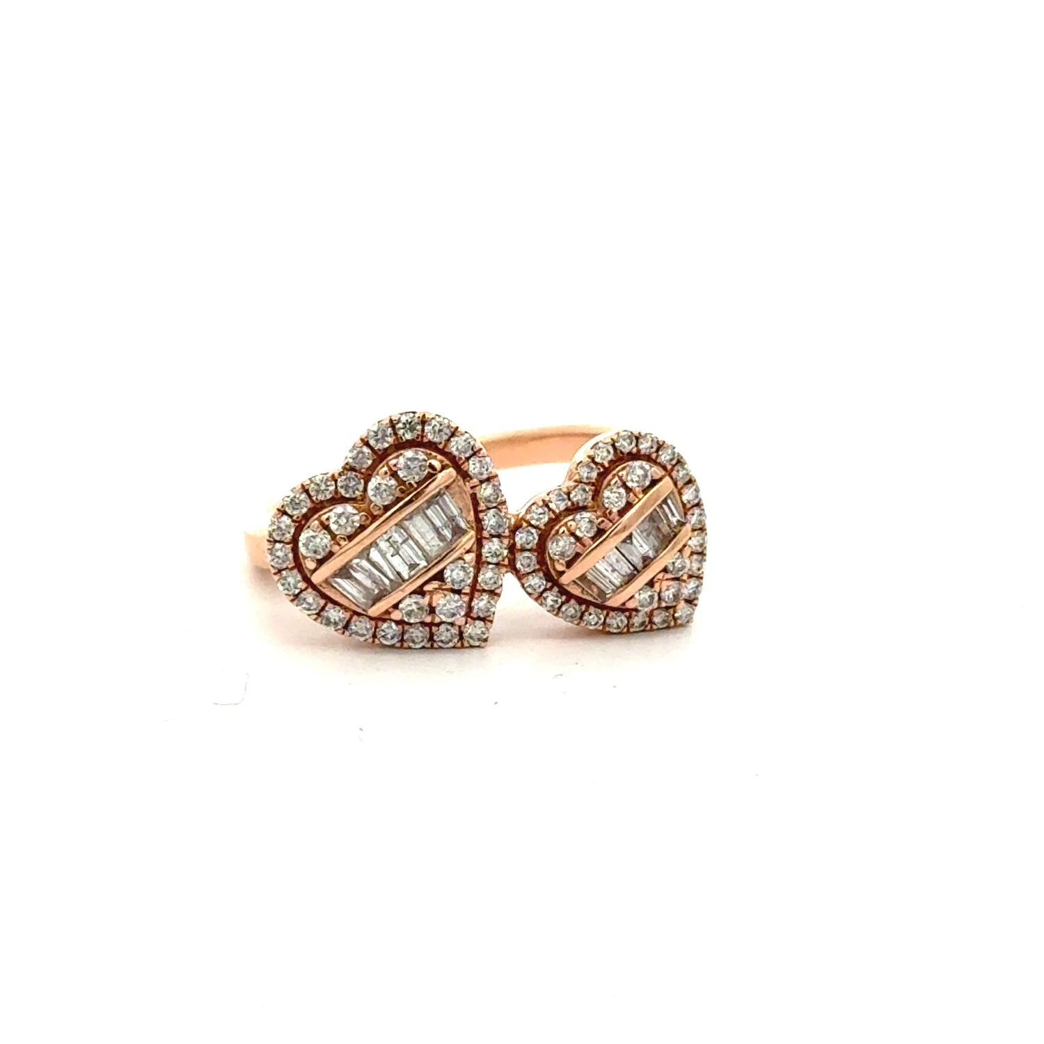 14k Rose Gold and Diamond Heart Earrings + Twin Heart Ring