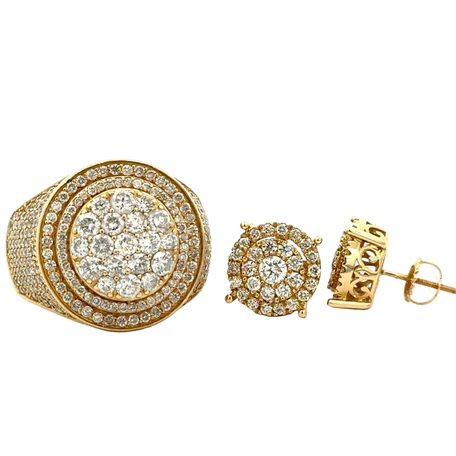 14k yellow gold and diamond Men`s Ring + Earrings