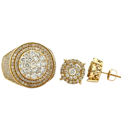 14k yellow gold and diamond Men`s Ring + Earrings (Thanksgiving Day Special)