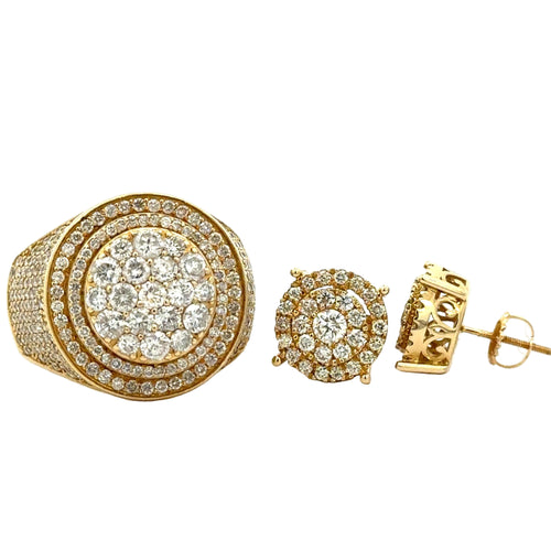 14k yellow gold and diamond Men`s Ring + Earrings (Thanksgiving Day Special)