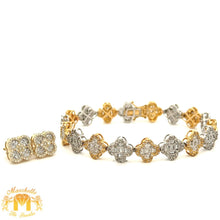 Load image into Gallery viewer, Two-tone gold and Diamond Clover Bracelet + Yellow Gold and Diamond GIFT Earrings (Thanksgiving Day Special)