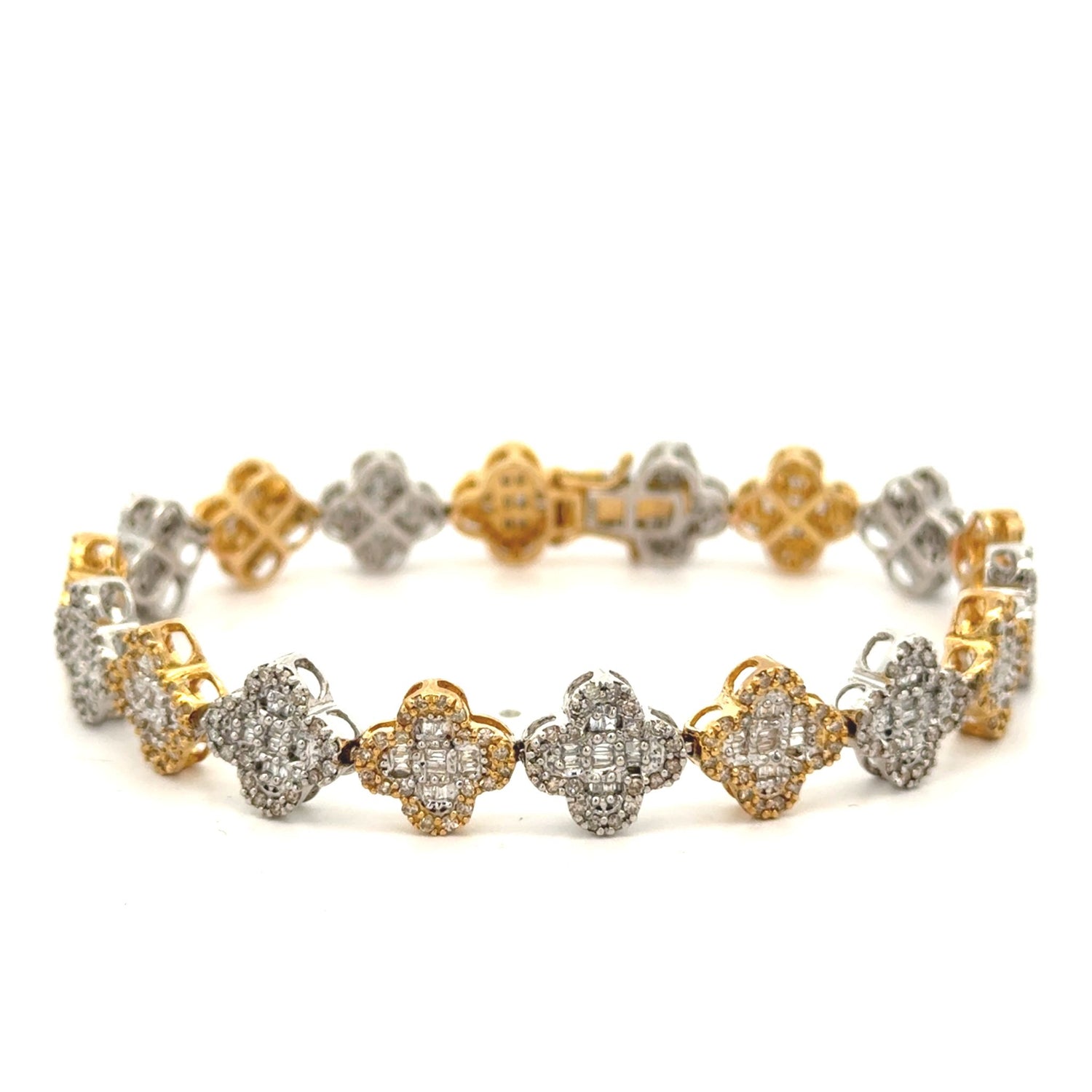 Two-tone gold and Diamond Clover Bracelet + Yellow Gold and Diamond GIFT Earrings