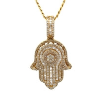 Load image into Gallery viewer, Gold and Diamond Hamsa Pendant + Gold Cuban Link Chain (choose your color) (Thanksgiving Day Special)
