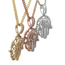 Load image into Gallery viewer, Gold and Diamond Hamsa Pendant + Gold Cuban Link Chain (choose your color) (Thanksgiving Day Special)