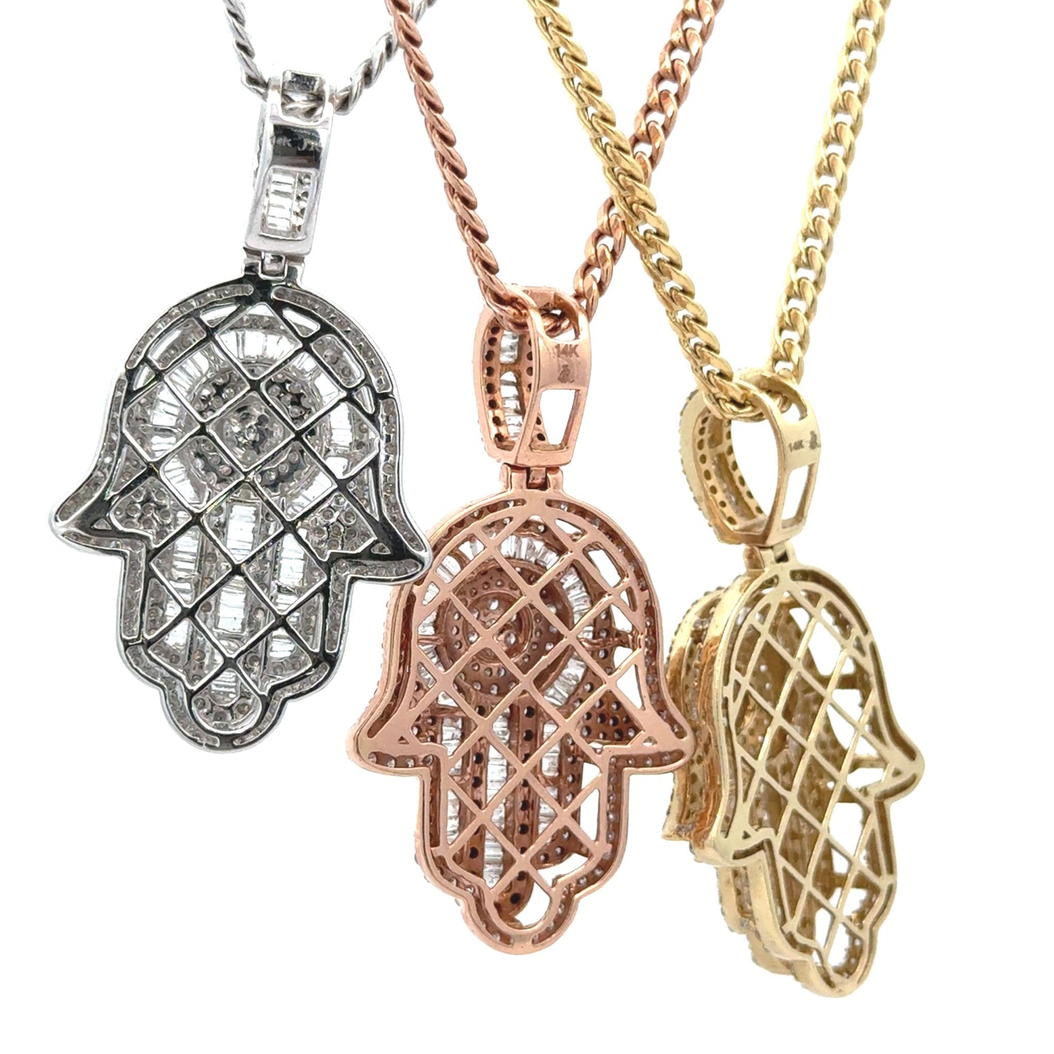 Gold and Diamond Hamsa Pendant + Gold Cuban Link Chain (choose your color)