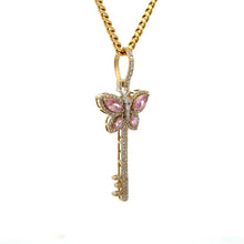 Load image into Gallery viewer, Gold and Diamond Key &amp; Butterfly Pendant + Gold Cuban chain (choose your color) (Thanksgiving Day Special)