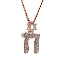 Load image into Gallery viewer, 14k gold and diamond Star Of David With Chai Pendant + Gold Cuban Chain (NEW ARRIVAL)