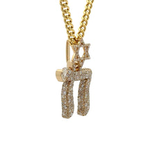 Load image into Gallery viewer, 14k gold and diamond Star Of David With Chai Pendant + Gold Cuban Chain (NEW ARRIVAL)