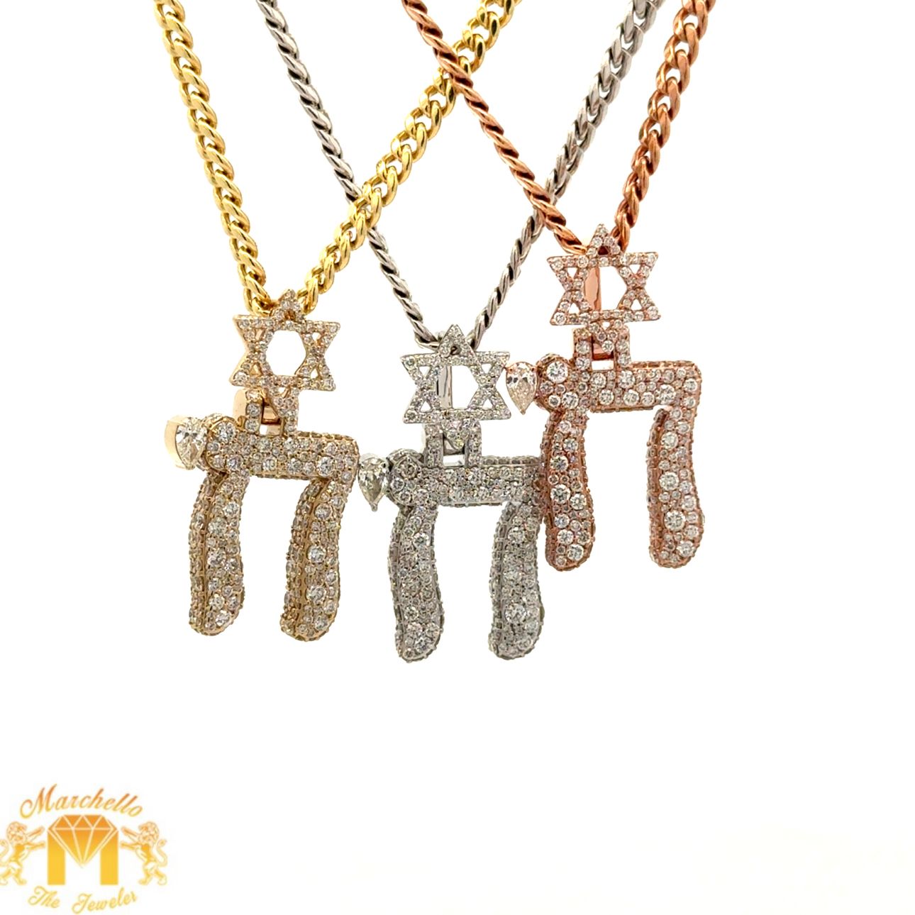 14k gold and diamond Star Of David With Chai Pendant + Gold Cuban Chain (NEW ARRIVAL)