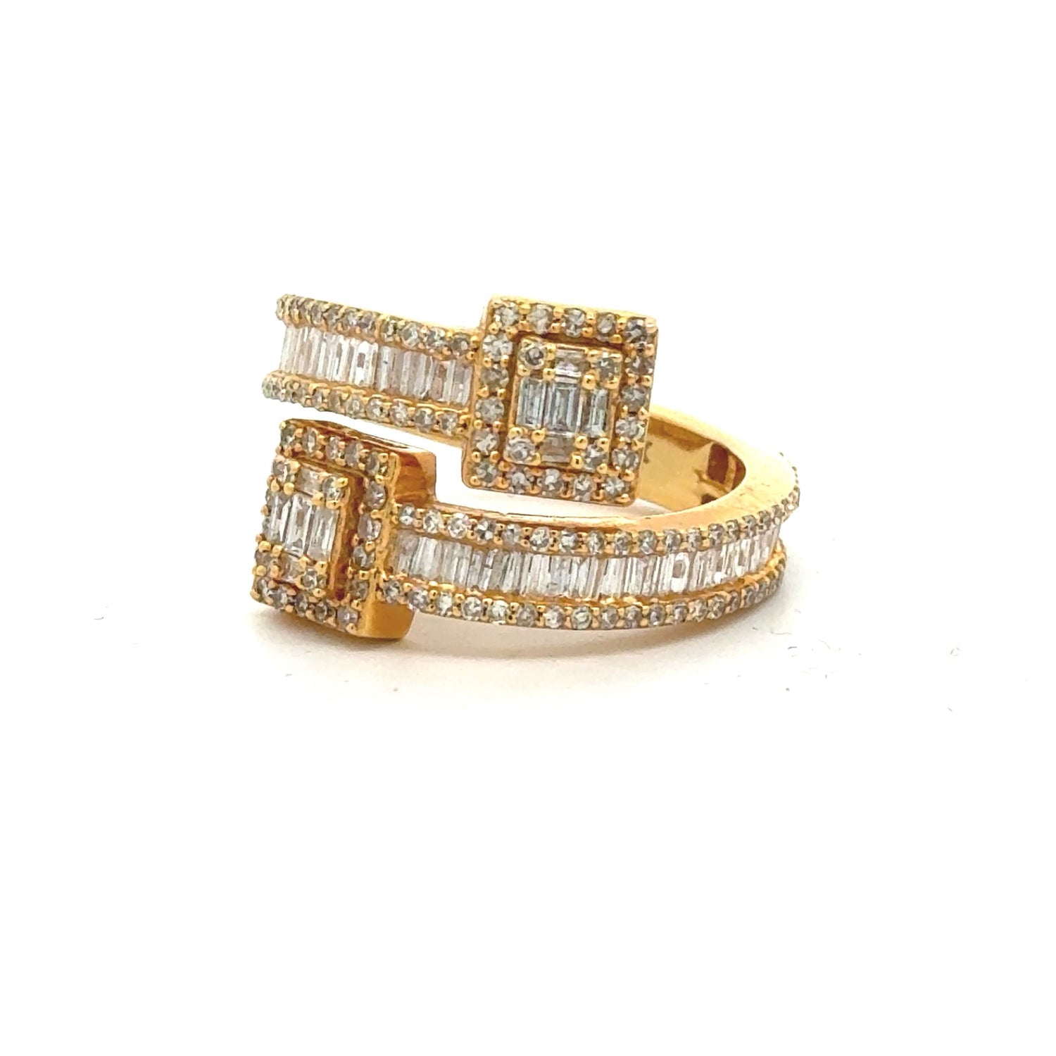 14k Yellow Gold and Diamond Twin Square Ring