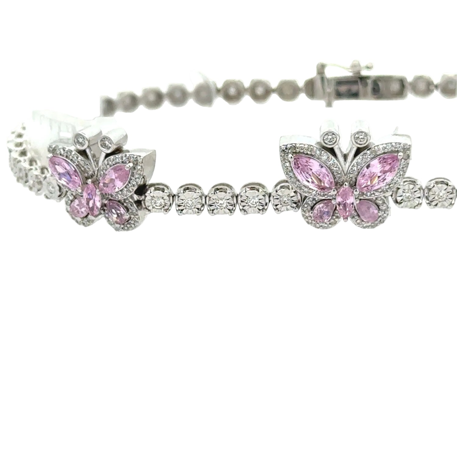 White Gold and Diamond Butterfly Bracelet with pink stones