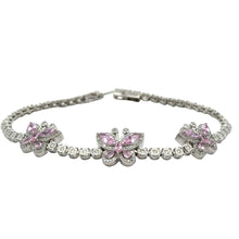 Load image into Gallery viewer, White Gold and Diamond Butterfly Bracelet with pink stones