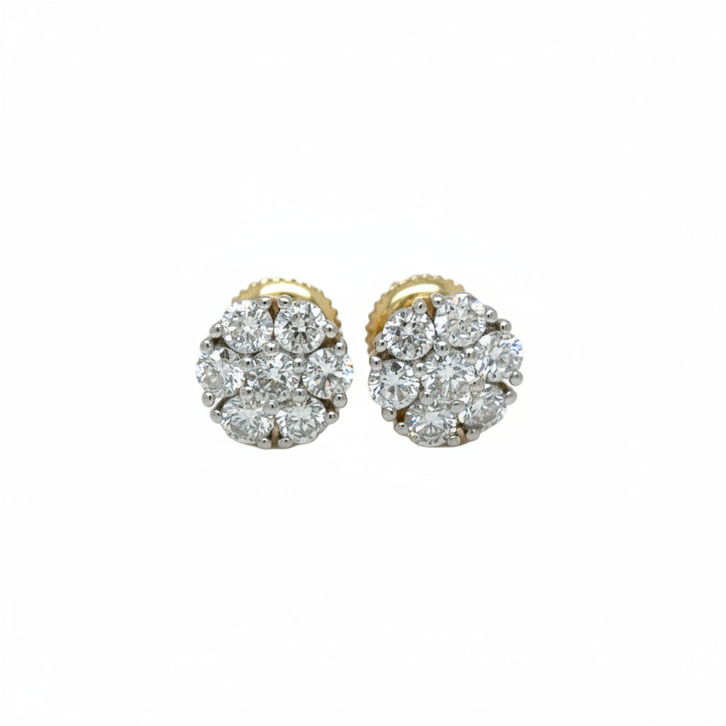 Yellow Gold and Lab diamond Flower Earrings