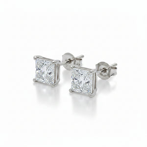 14k white gold lab princess cut stud earrings