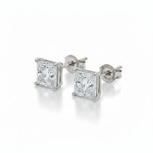 Load image into Gallery viewer, 14k white gold lab princess cut stud earrings