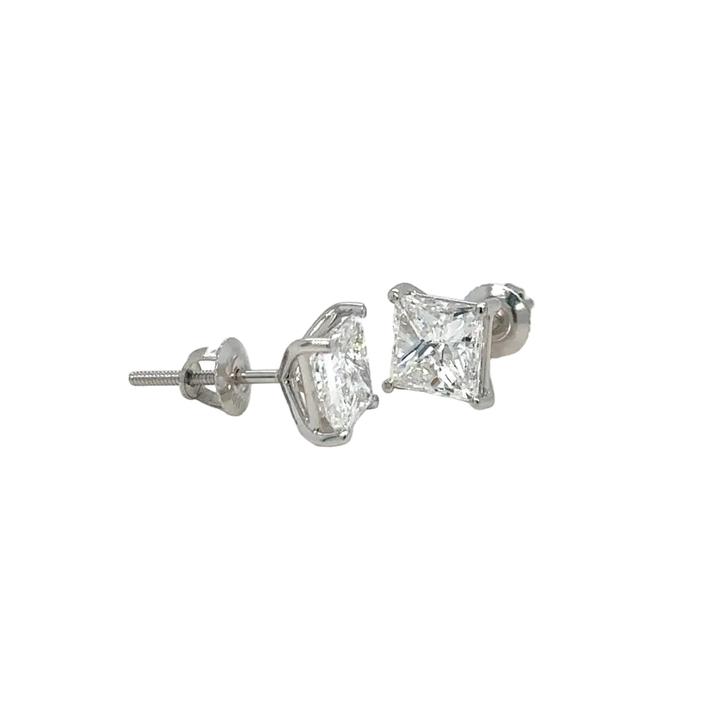14k white gold lab princess cut stud earrings