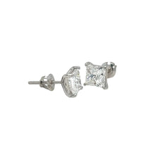 Load image into Gallery viewer, 14k white gold lab princess cut stud earrings
