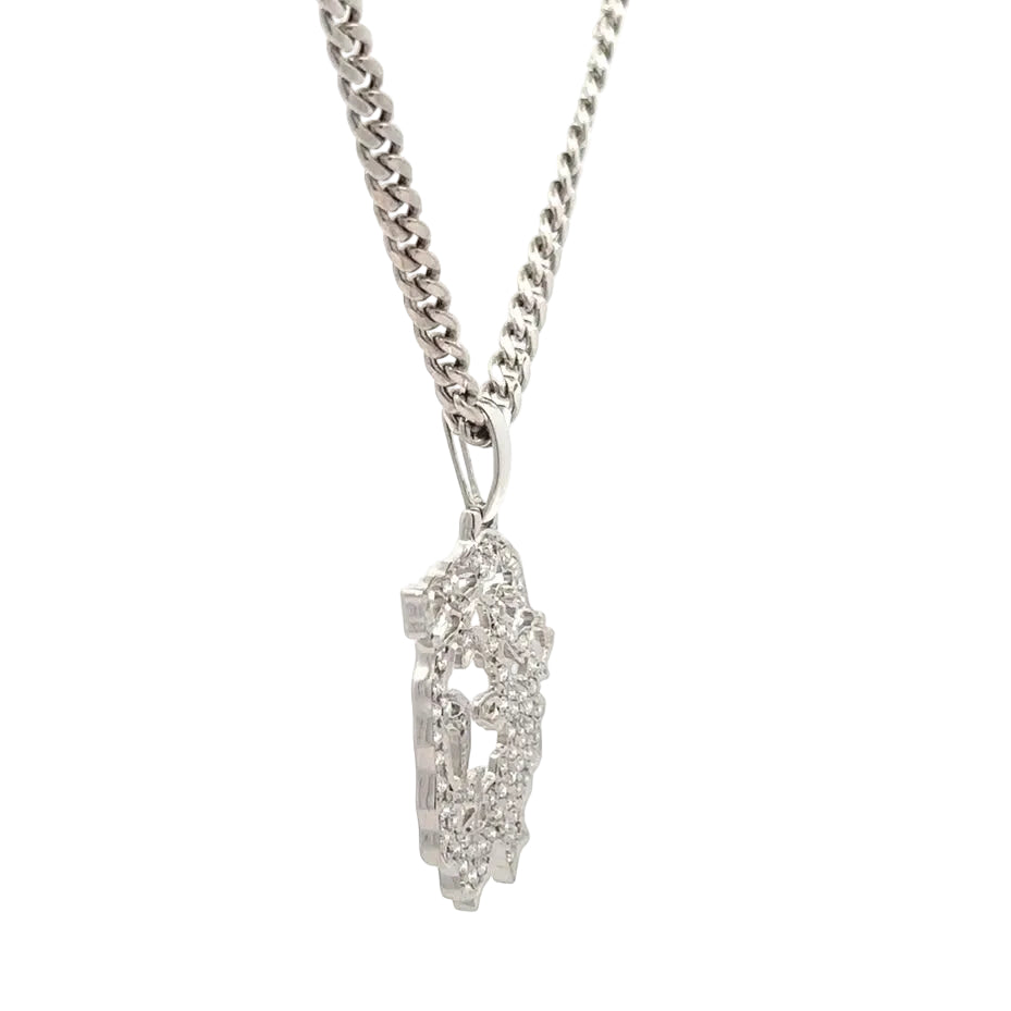 14k white gold and natural diamond Jesus Head pendant and White gold Cuban chain