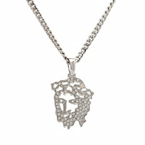 14k white gold and natural diamond Jesus Head pendant and White gold Cuban chain
