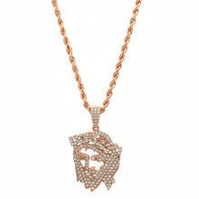 Load image into Gallery viewer, 14k rose gold and natural diamonds Jesus head pendant and Rose gold rope chain.